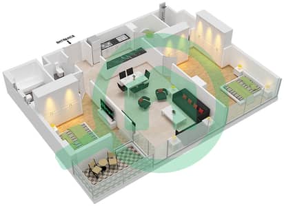 المخططات الطابقية لتصميم النموذج G شقة 2 غرفة نوم - ريزيدنس ايكون