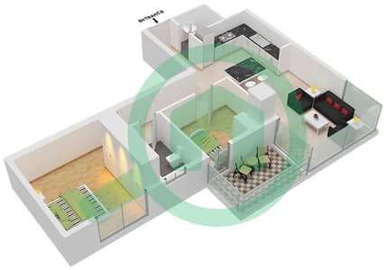 المخططات الطابقية لتصميم النموذج H شقة 2 غرفة نوم - ريزيدنس ايكون