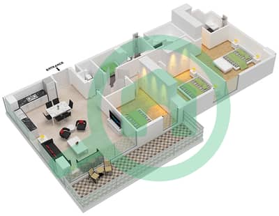 المخططات الطابقية لتصميم النموذج J شقة 3 غرف نوم - ريزيدنس ايكون