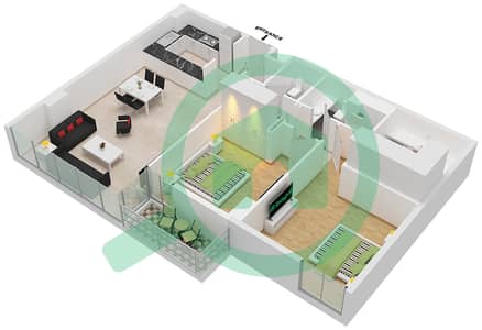 المخططات الطابقية لتصميم النموذج Q شقة 2 غرفة نوم - ريزيدنس ايكون