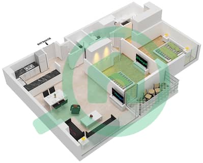 المخططات الطابقية لتصميم النموذج V شقة 2 غرفة نوم - ريزيدنس ايكون