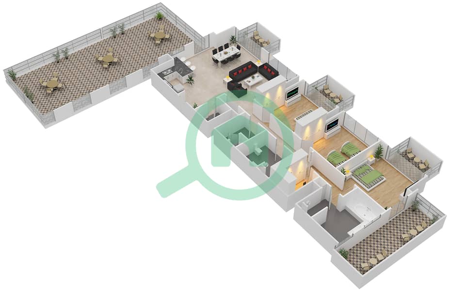 阿特里亚综合区 - 3 卧室公寓类型3A4戶型图 interactive3D