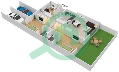 脉动联排别墅 - 2 卧室联排别墅类型／单位B/1戶型图