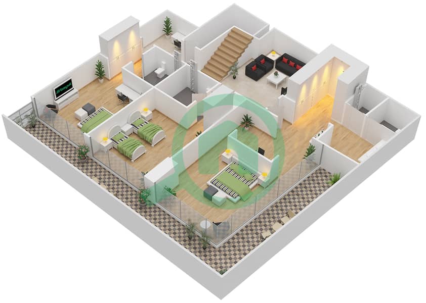 Атриа - Апартамент 3 Cпальни планировка Тип 3DUP1 interactive3D