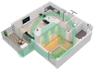 脉动公寓 - 1 卧室公寓类型N戶型图