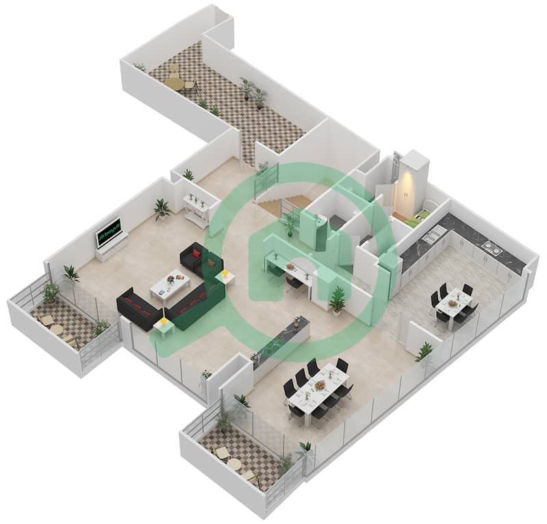 阿特里亚综合区 - 3 卧室公寓类型3DUP1戶型图 interactive3D