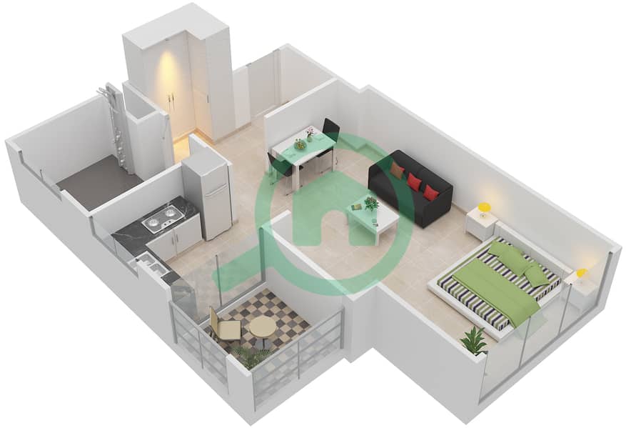 Атриа - Апартамент Студия планировка Тип ST3 interactive3D