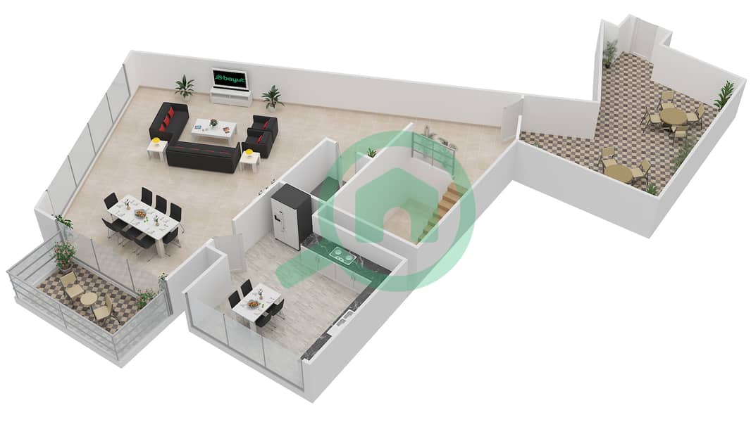 المخططات الطابقية لتصميم النموذج 3DUP3 شقة 3 غرف نوم - ذا آتريا interactive3D