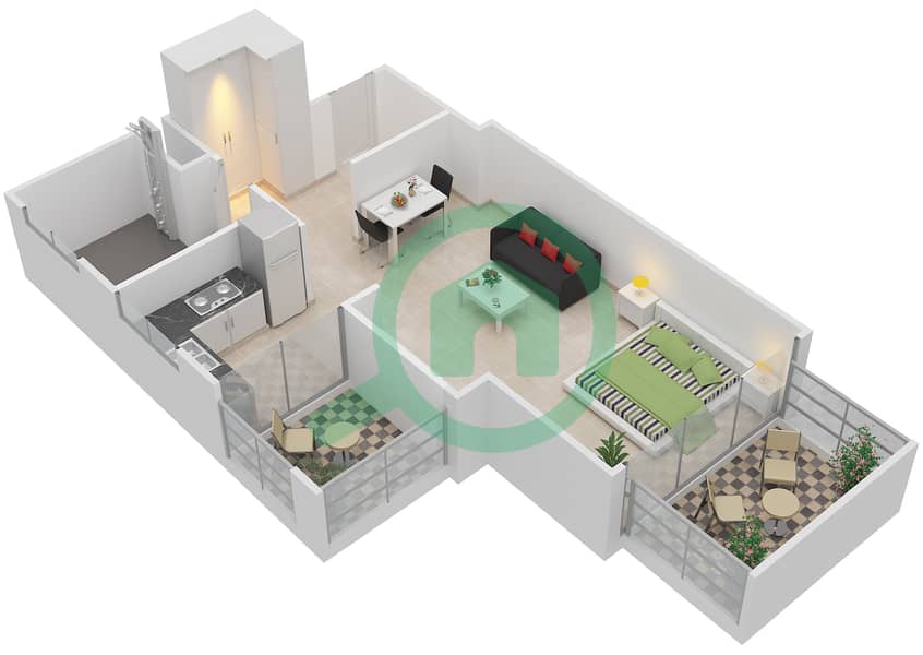 The Atria - Studio Apartment Type ST4 Floor plan interactive3D