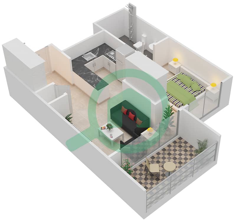المخططات الطابقية لتصميم النموذج ST1 شقة استوديو - ذا آتريا interactive3D