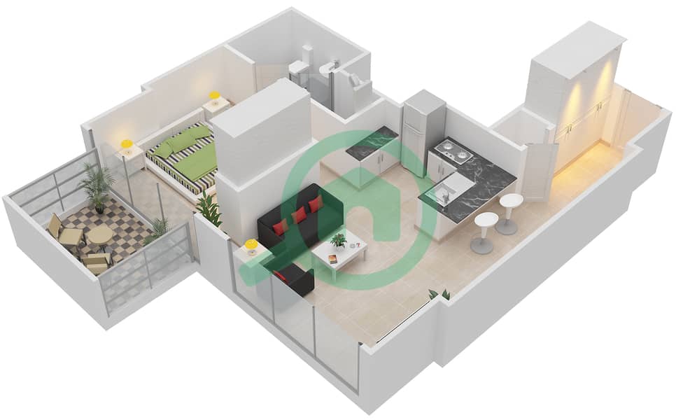 阿特里亚综合区 - 单身公寓类型ST5戶型图 interactive3D