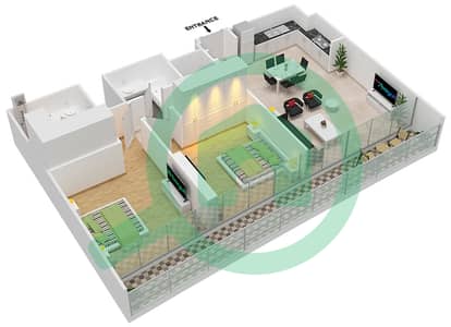 المخططات الطابقية لتصميم الوحدة 7 FLOOR 1 شقة 2 غرفة نوم - جراندي