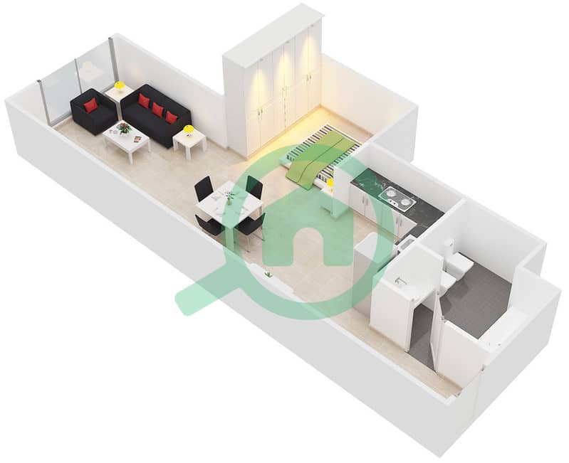 汉密尔顿公寓 - 单身公寓类型／单位C/3,10戶型图 interactive3D