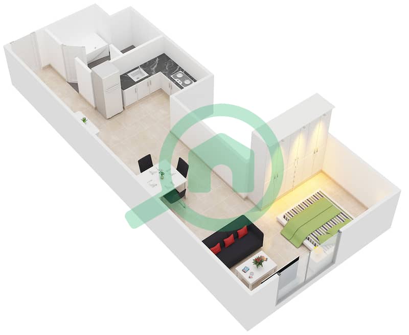 汉密尔顿公寓 - 单身公寓类型／单位D/4,9戶型图 interactive3D