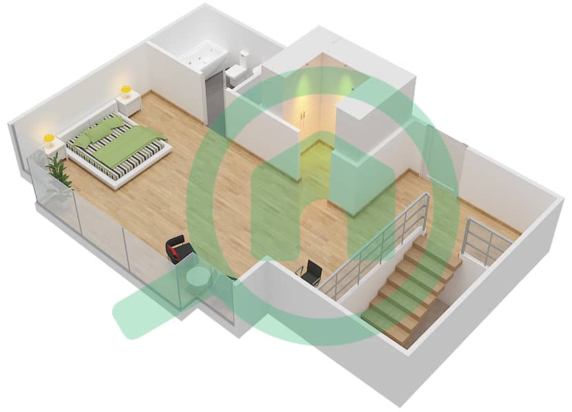 المخططات الطابقية لتصميم الوحدة 01 / FLOOR 2-3 (DUPLEX) شقة 1 غرفة نوم - برج نوره Upper Floor 3 interactive3D