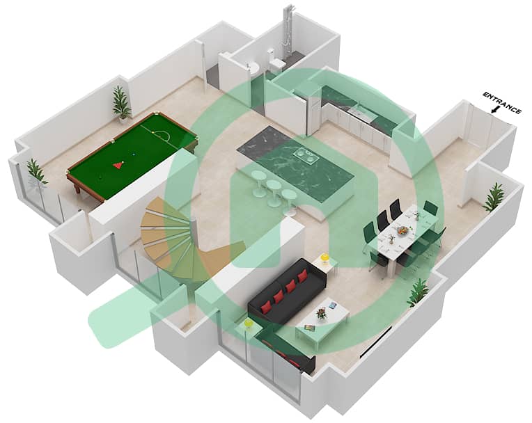 Noora - 1 Bedroom Apartment Unit 02 / FLOOR 2-3 (DUPLEX) Floor plan Lower Floor 2 interactive3D