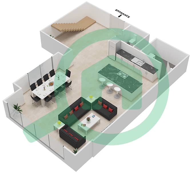 诺拉公寓 - 1 卧室公寓单位03 / FLOOR 2-3 (DUPLEX)戶型图 Lower Floor 2 interactive3D