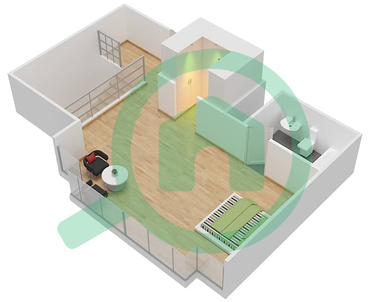 Нура - Апартамент 1 Спальня планировка Единица измерения 03 / FLOOR 2-3 (DUPLEX) Upper Floor 3 interactive3D