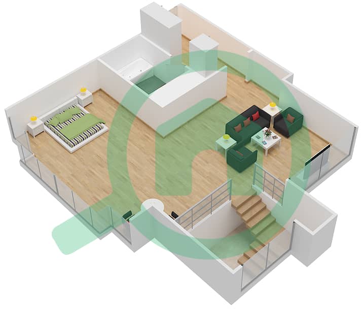 المخططات الطابقية لتصميم الوحدة 01 / FLOOR 4-5 (DUPLEX) شقة 1 غرفة نوم - برج نوره Upper Floor 5 interactive3D
