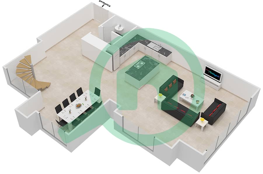 诺拉公寓 - 1 卧室公寓单位03 / FLOOR 6-7 (DUPLEX)戶型图 Lower Floor 6 interactive3D