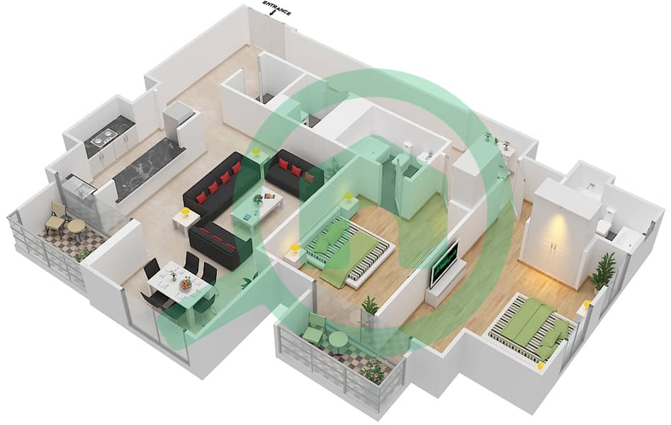 Нура - Апартамент 2 Cпальни планировка Единица измерения 01 / FLOOR 8-20 Floor 8-20 interactive3D