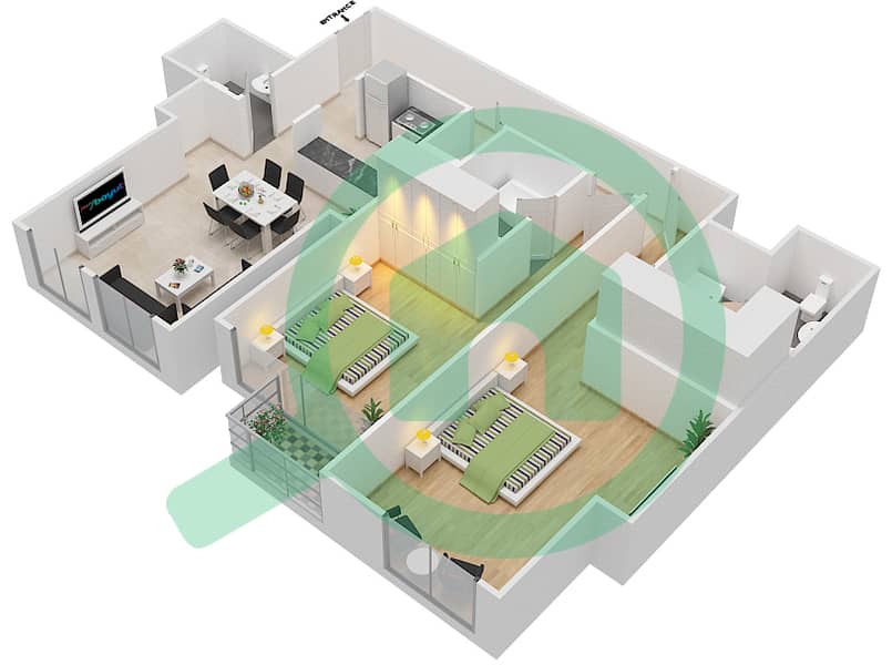 Нура - Апартамент 2 Cпальни планировка Единица измерения 02 / FLOOR 8-20 Floor 8-20 interactive3D