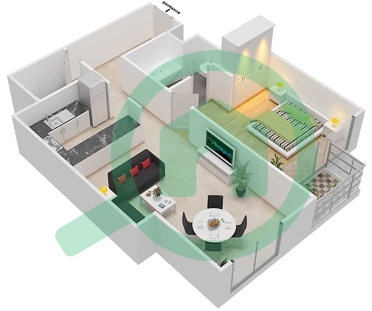 Noora - 1 Bedroom Apartment Unit 03 / FLOOR 8-20 Floor plan Floor 8-20 interactive3D