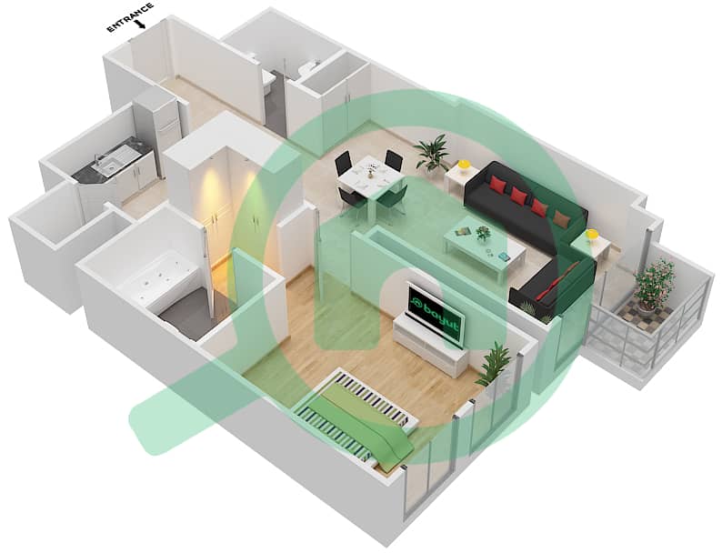Нура - Апартамент 1 Спальня планировка Единица измерения 05 / FLOOR 8-20 Floor 8-20 interactive3D