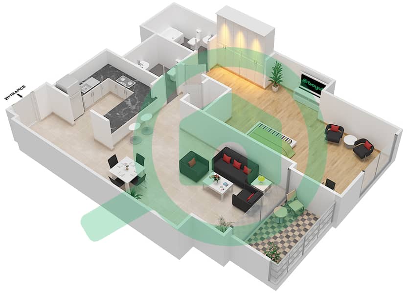 Нура - Апартамент 1 Спальня планировка Единица измерения 07 / FLOOR 8-20 Floor 8-20 interactive3D
