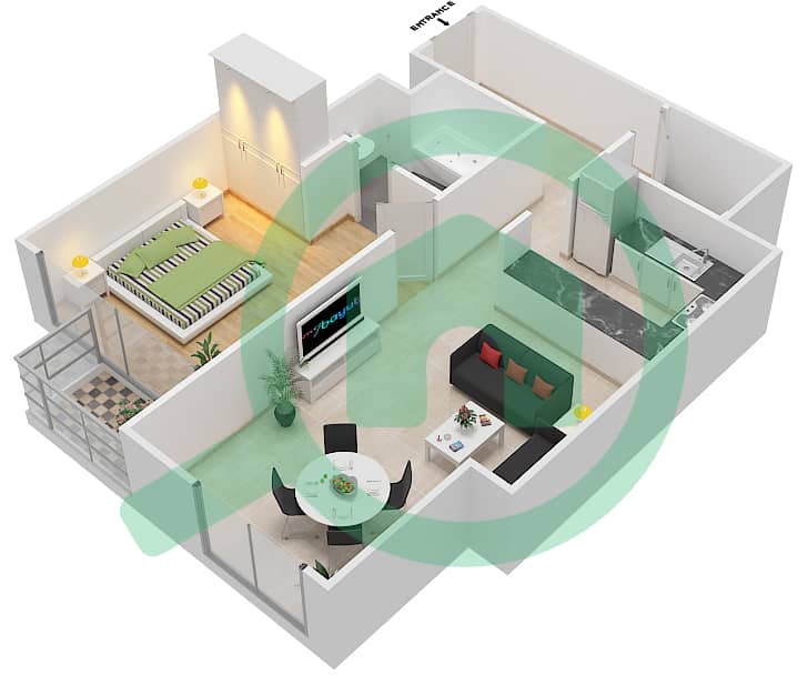 Нура - Апартамент 1 Спальня планировка Единица измерения 8 / FLOOR 8-20 Floor 8-20 interactive3D