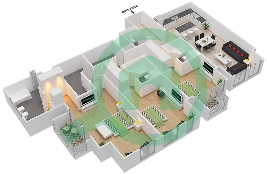Нура - Апартамент 3 Cпальни планировка Единица измерения 04 / FLOOR 42 Floor 42 interactive3D