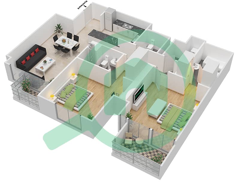 Нура - Апартамент 2 Cпальни планировка Единица измерения 05 / FLOOR 42 Floor 42 interactive3D