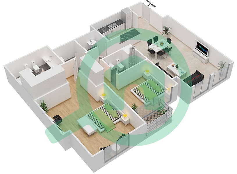诺拉公寓 - 2 卧室公寓单位06 / FLOOR 42戶型图 Floor 42 interactive3D