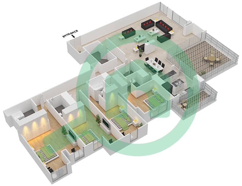 المخططات الطابقية لتصميم الوحدة 01 / FLOOR 64 شقة 4 غرف نوم - برج نوره Floor 64 interactive3D
