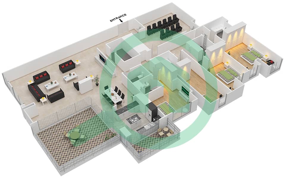 Нура - Апартамент 4 Cпальни планировка Единица измерения 02 / FLOOR 64 Floor 64 interactive3D