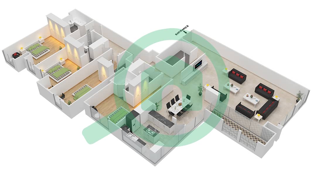 Нура - Апартамент 4 Cпальни планировка Единица измерения 03 / FLOOR 65 Floor 65 interactive3D
