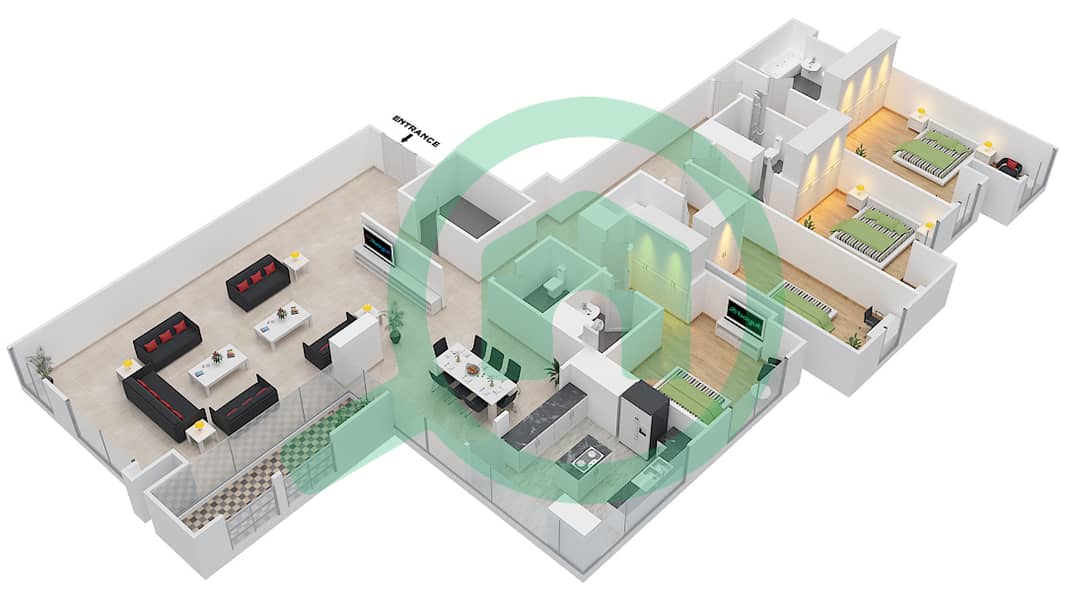 Нура - Апартамент 4 Cпальни планировка Единица измерения 04 / FLOOR 65 Floor 65 interactive3D