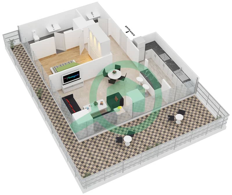 Вест Уорф - Апартамент 1 Спальня планировка Тип B FLOOR 3-6 interactive3D