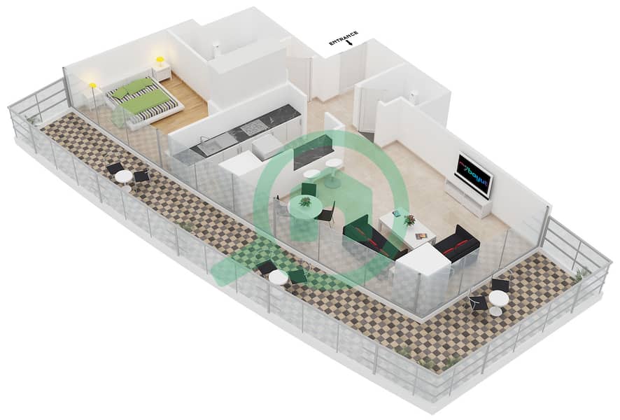 西码头大厦 - 1 卧室公寓类型C FLOOR 3-6戶型图 interactive3D