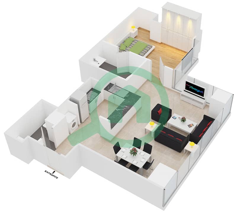 West Wharf - 1 Bedroom Apartment Type A FLOOR 3-14 Floor plan interactive3D