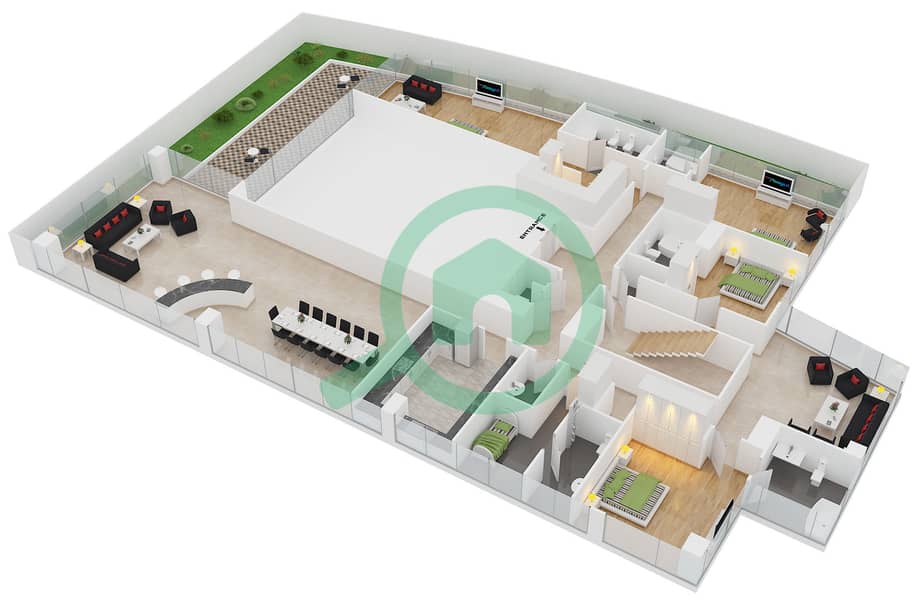 西码头大厦 - 4 卧室顶楼公寓类型A戶型图 interactive3D