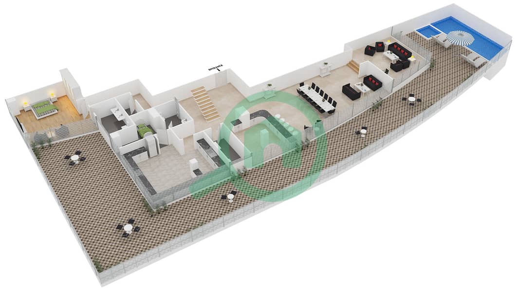 西码头大厦 - 4 卧室顶楼公寓类型B戶型图 interactive3D