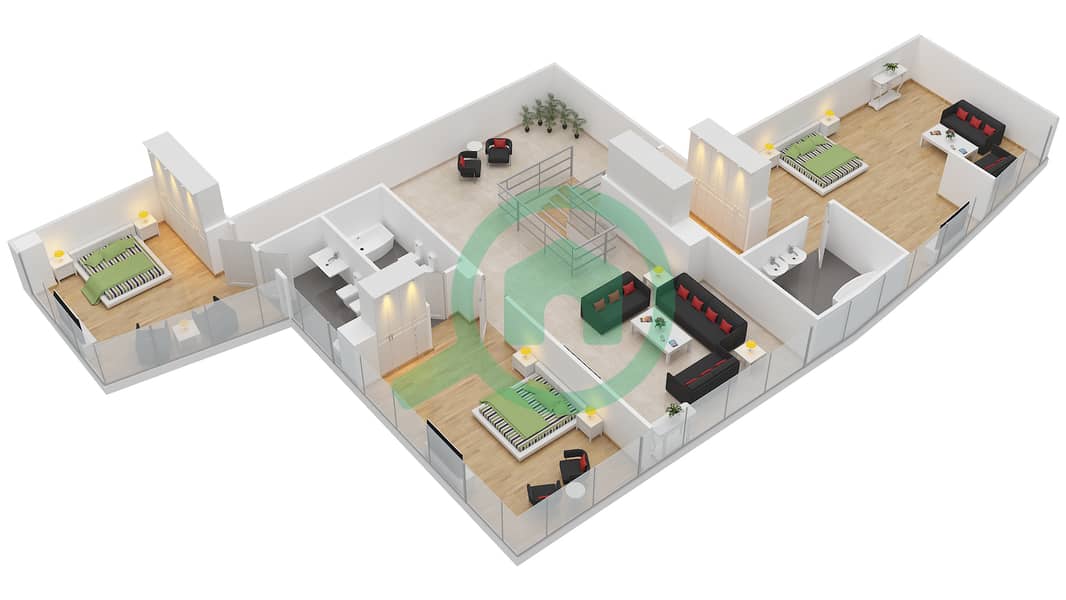 المخططات الطابقية لتصميم النموذج B بنتهاوس 4 غرف نوم - ويست وارف interactive3D