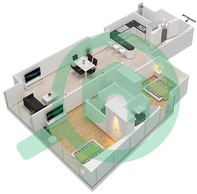 المخططات الطابقية لتصميم الوحدة 4 شقة 2 غرفة نوم - فندق كوزموبوليتان