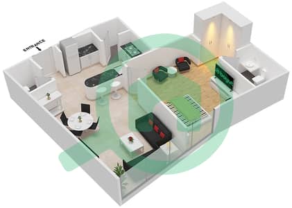 المخططات الطابقية لتصميم الوحدة 16 شقة 1 غرفة نوم - فندق كوزموبوليتان