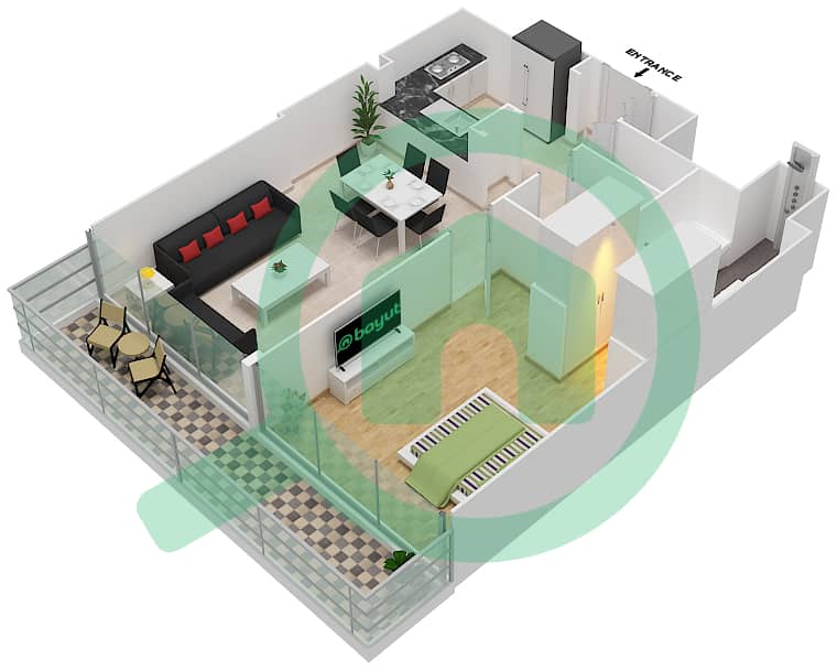 المخططات الطابقية لتصميم النموذج 4A شقة 1 غرفة نوم - بارك غيت ريزيدنسيز image3D