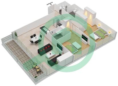 المخططات الطابقية لتصميم النموذج 1A شقة 2 غرفة نوم - بارك غيت ريزيدنسيز