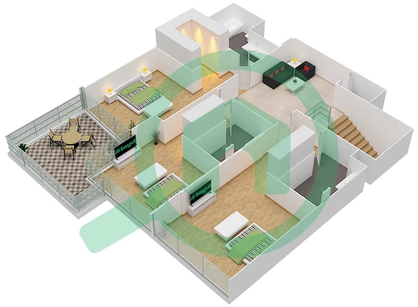 المخططات الطابقية لتصميم النموذج 4A تاون هاوس 4 غرف نوم - بارك غيت ريزيدنسيز Upper Level image3D