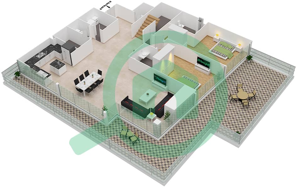 المخططات الطابقية لتصميم النموذج 1 تاون هاوس 5 غرف نوم - بارك غيت ريزيدنسيز Lower Level image3D