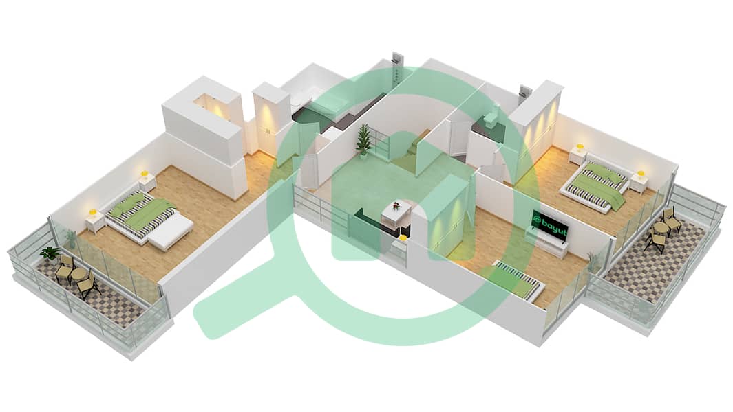 المخططات الطابقية لتصميم النموذج 1 تاون هاوس 5 غرف نوم - بارك غيت ريزيدنسيز Upper Level image3D